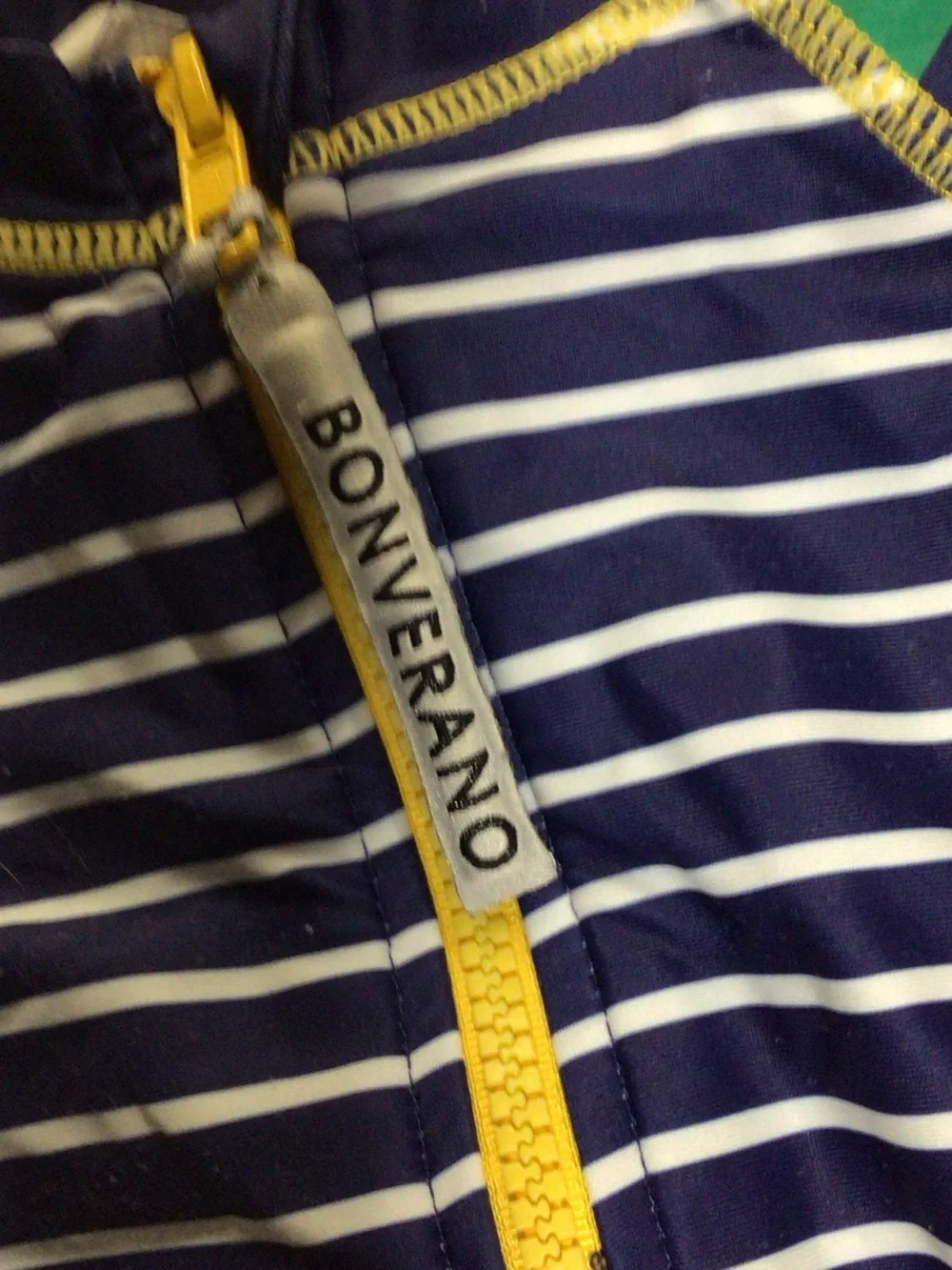Kids' Navy & White Striped One-Piece with Green Accents.  Wetsuit please read